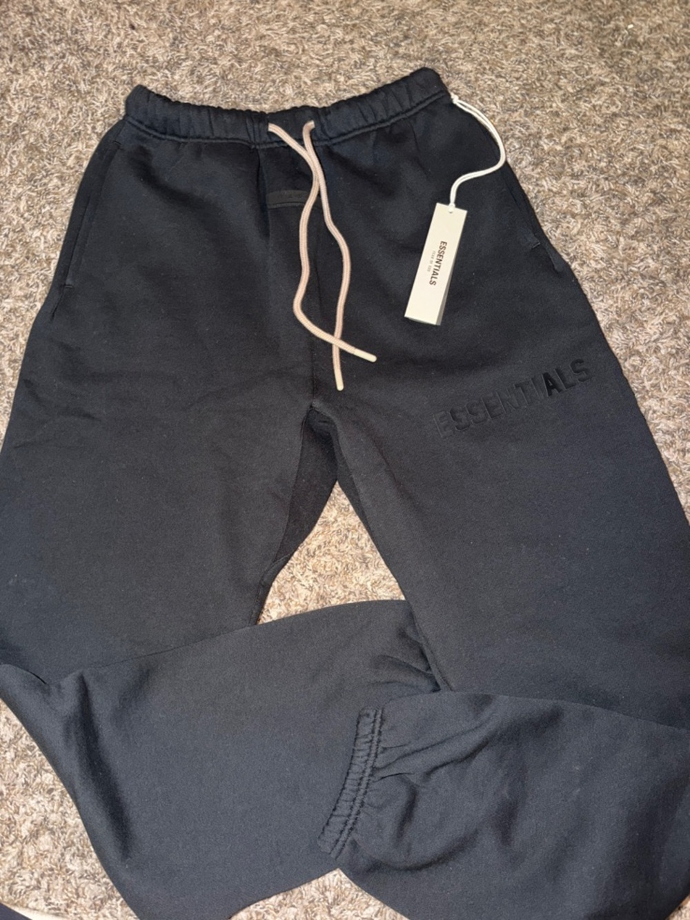 Essentials Black Sweatpants with Beige Drawstring